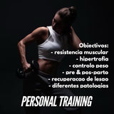 Cartaz de personal training CTAD com objetivos de resistência muscular, hipertrofia e controlo do peso