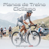 Ilustração de planos de treino de ciclismo, com ciclista numa prova de estrada
